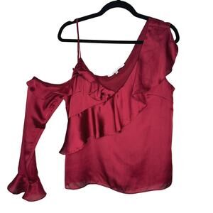 Revolve Lovers + Friends Deep Red Ruffled Flowy One-Sleeve Shoulder Blouse L